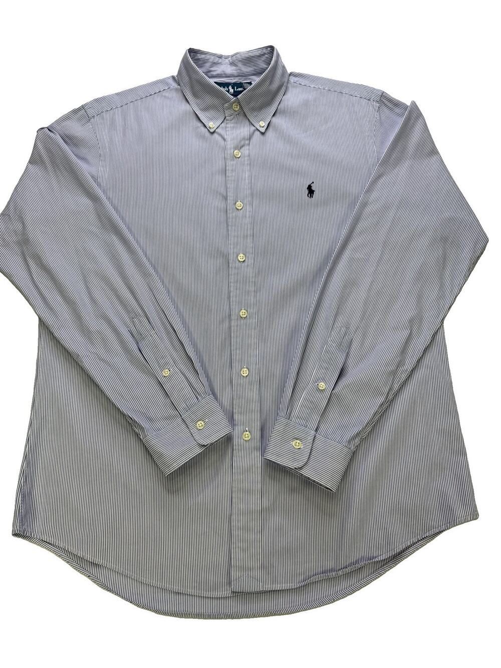 Ralph Lauren Men’s Large Custom Fit Blue White Stripe Button Down Shirt Preppy